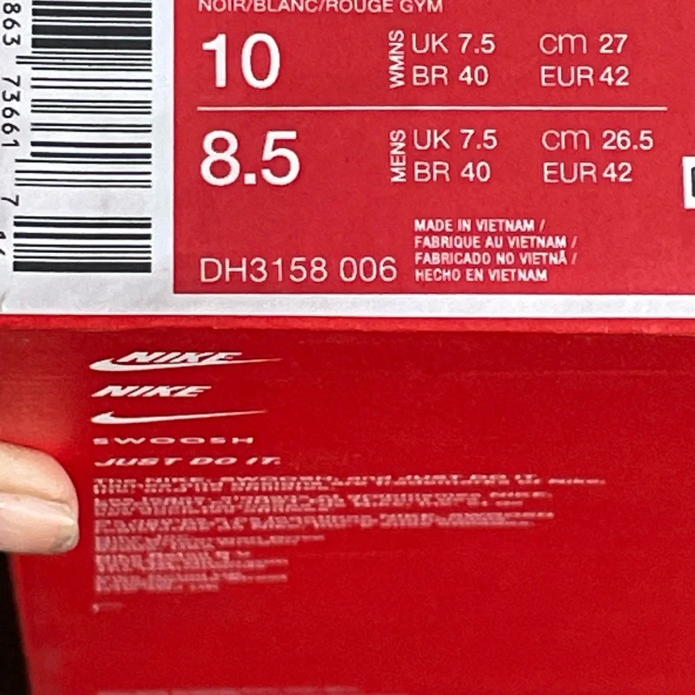 Nike Black and White Sneakers with Red Swoosh for women size 10 for men 8.5 - Picture 7 of 8